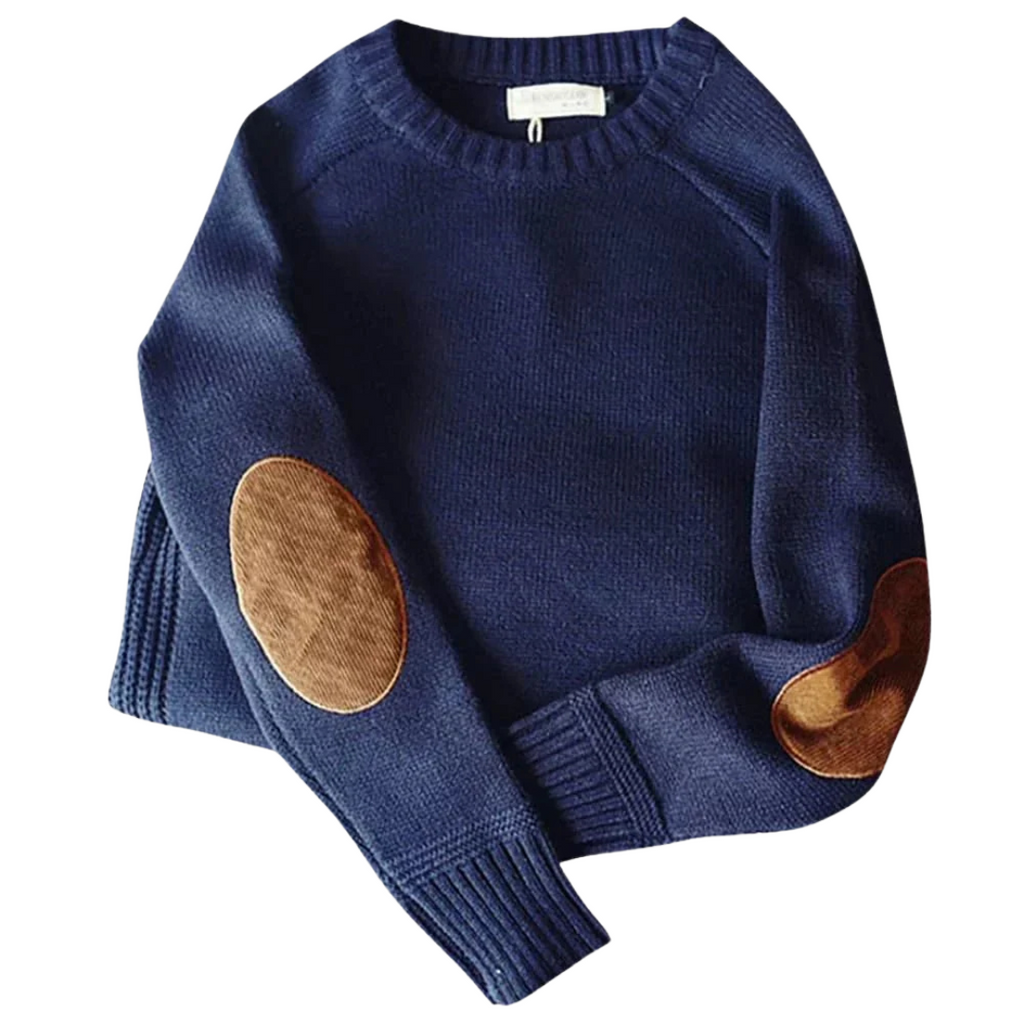 Men's Classic Crew Neck Knit Sweater | Timeless Elbow Patch Pullover in Multiple Colors