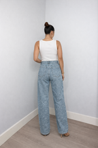 Women's High Waist Straight Jeans – Subtle Glitter Detail Denim