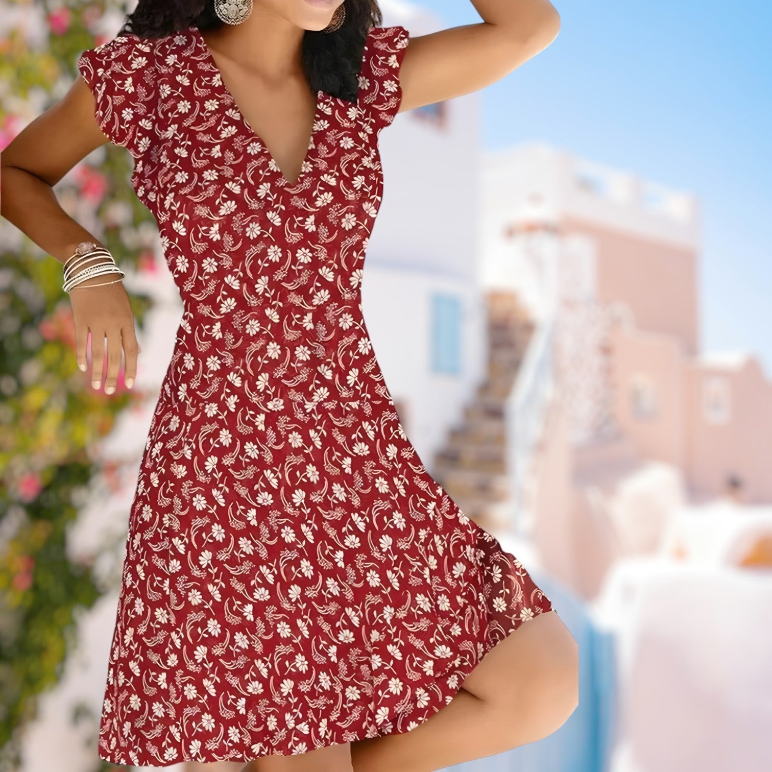 Women's Elegant Summer Dress with Deep V-Neck