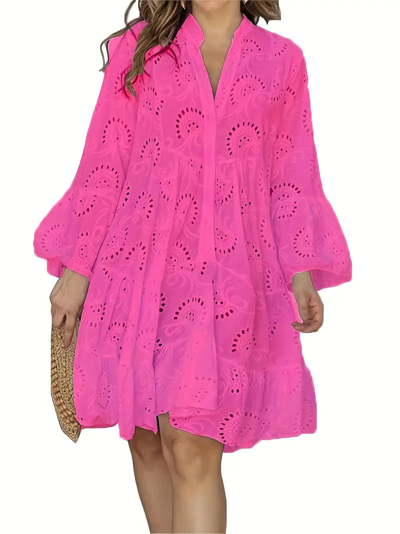 Women's Airy V-Neck Shirt Dress with Elegant Details
