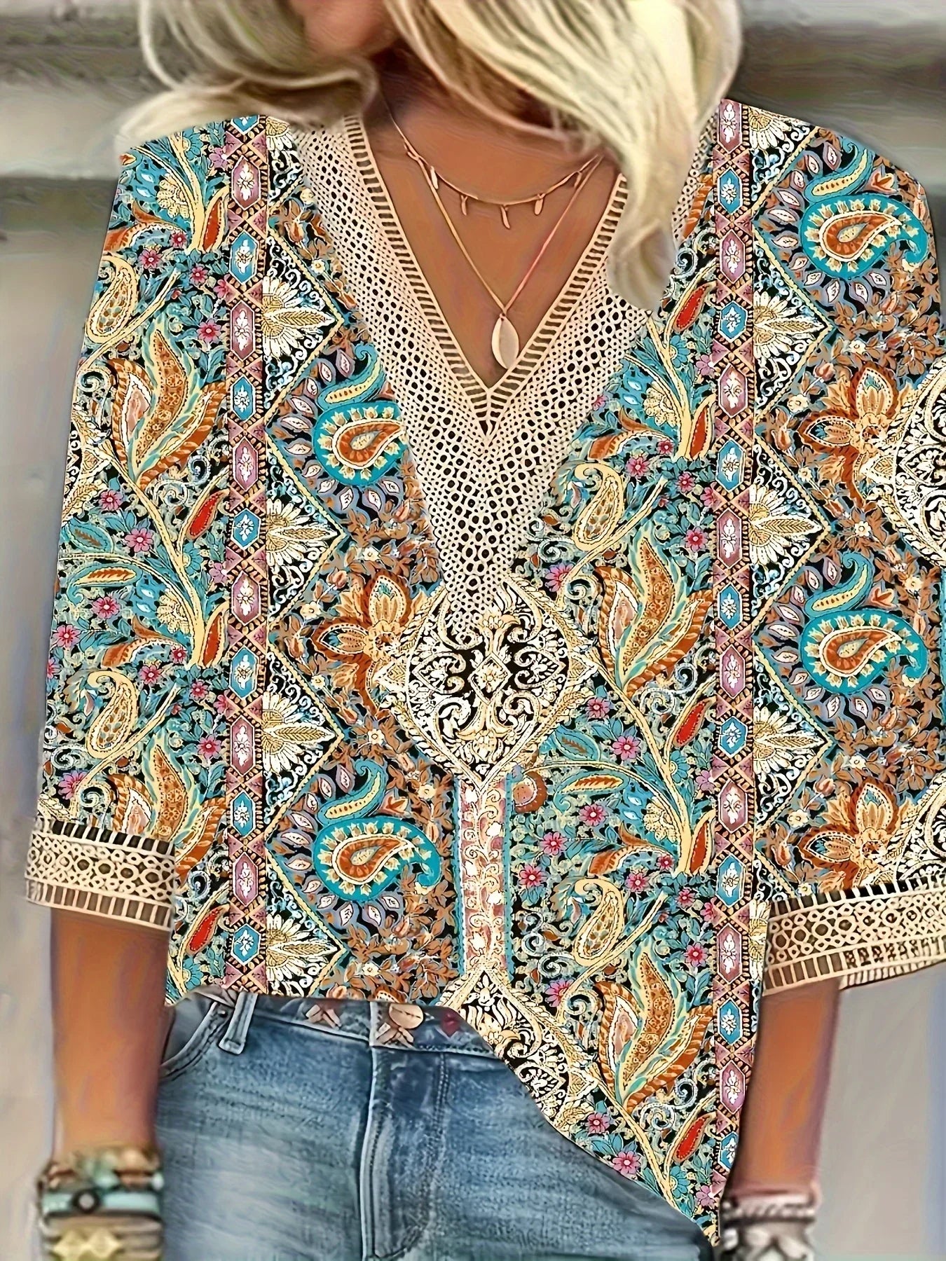 Women's Elegant Lace V-Neck Blouse