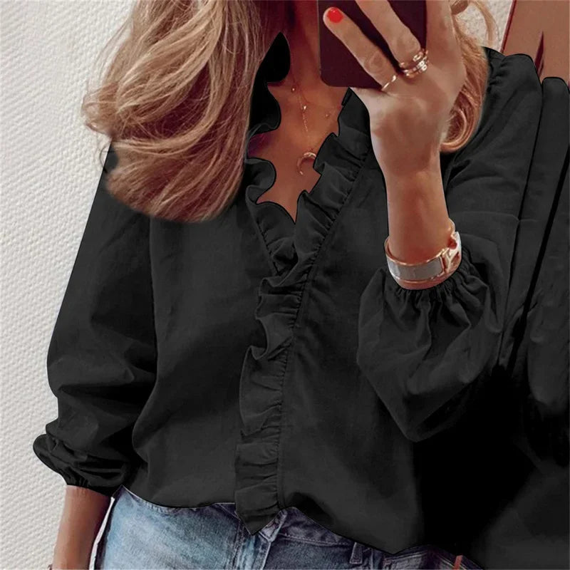 Women's Ruffle Blouse | Feminine Lightweight Top with Voluminous Sleeves