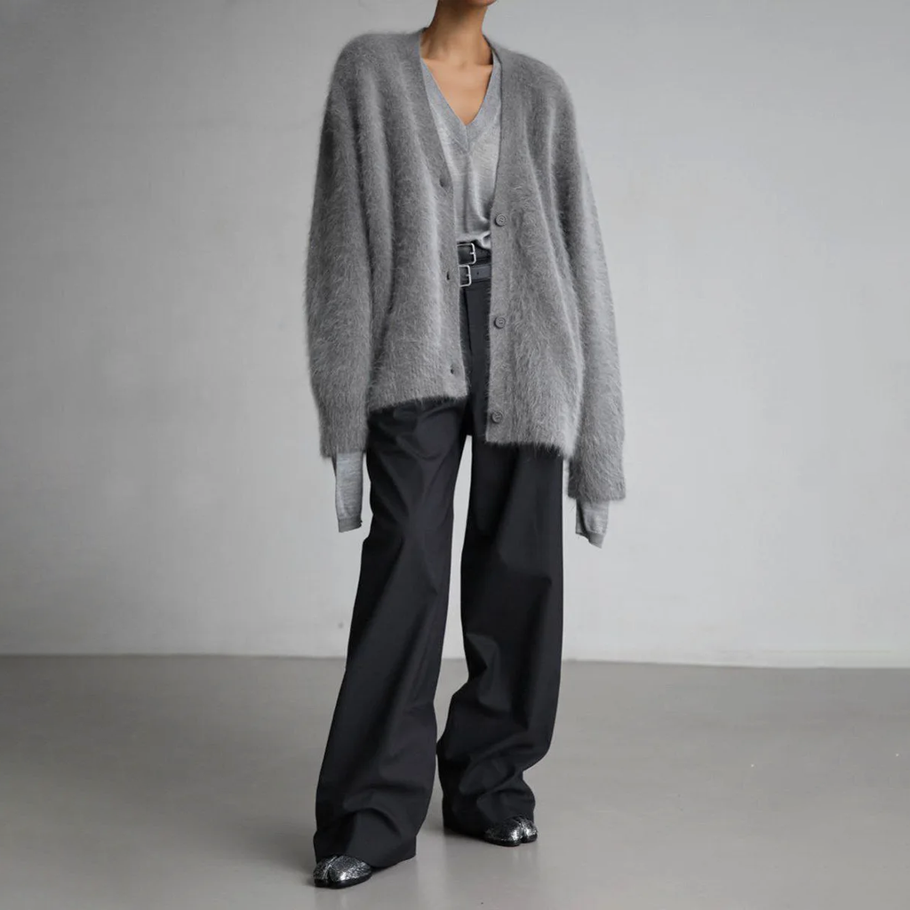 Women's Fuzzy V-Neck Cardigan | Soft Mohair-Style Open Front Sweater in Multiple Colors