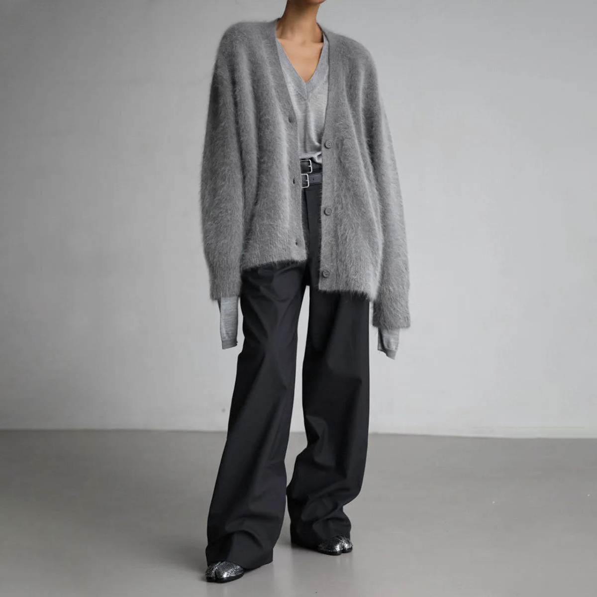 Women's Fuzzy V-Neck Cardigan | Soft Mohair-Style Open Front Sweater in Multiple Colors