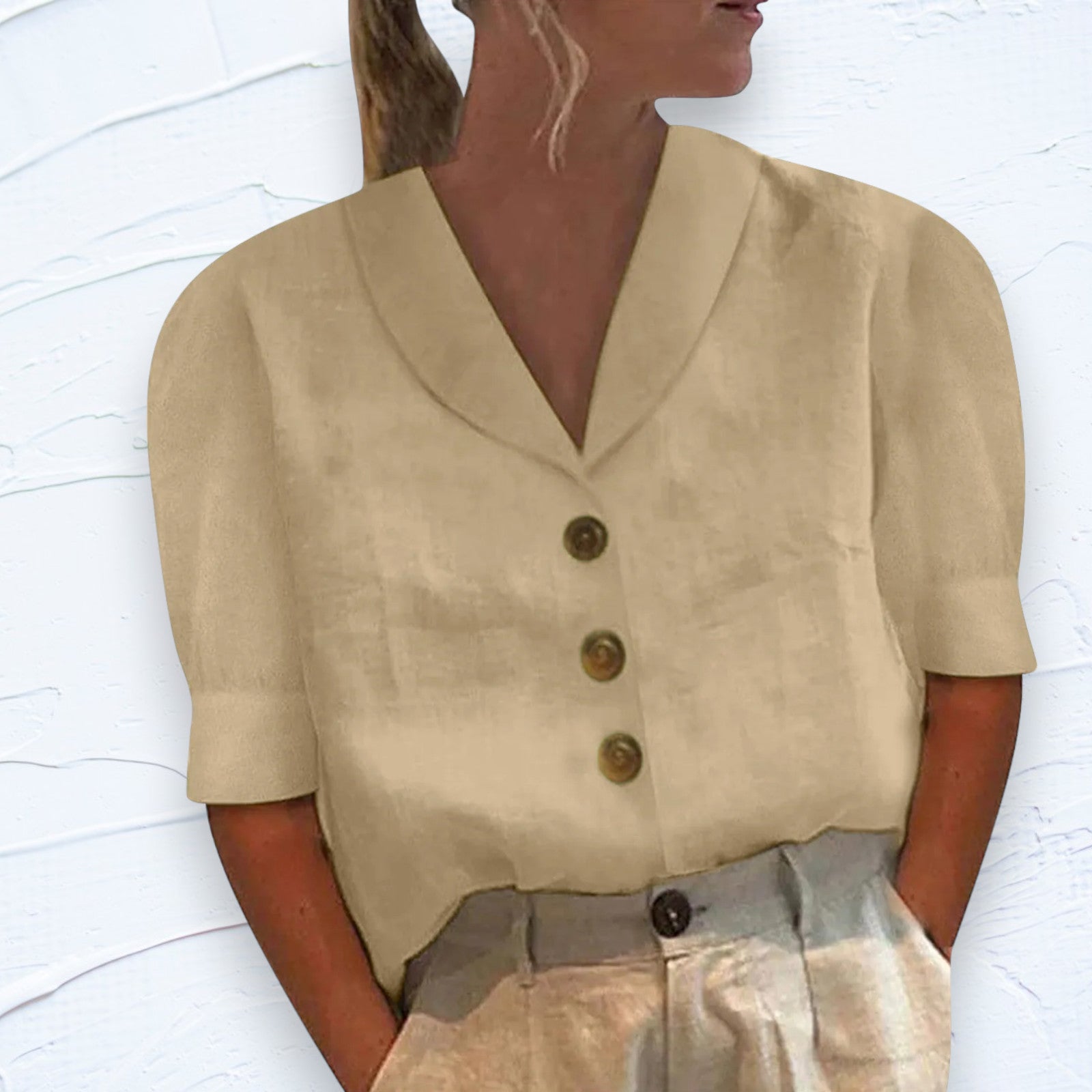 Women's Elegant Collar Blouse with Button Detail
