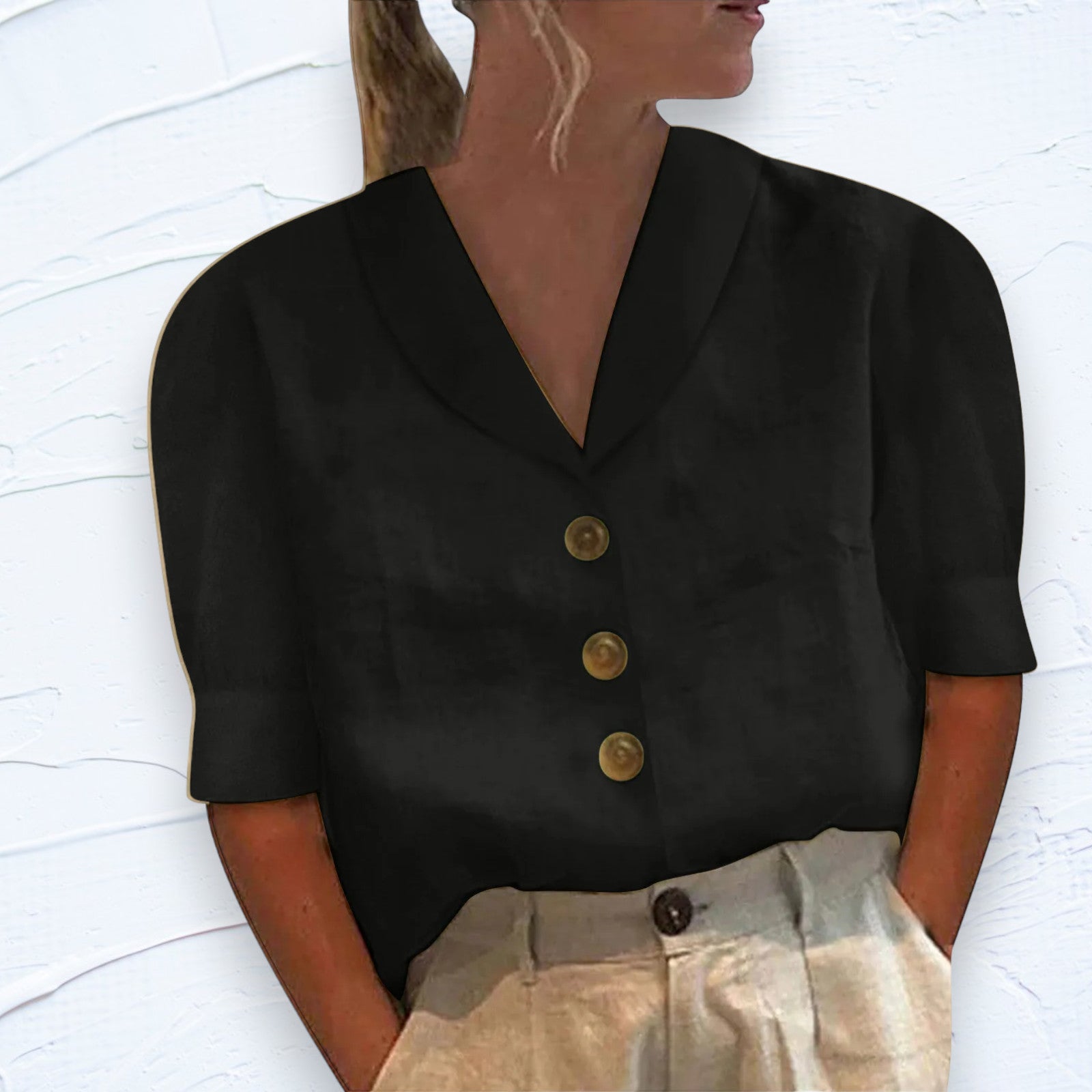 Women's Elegant Collar Blouse with Button Detail