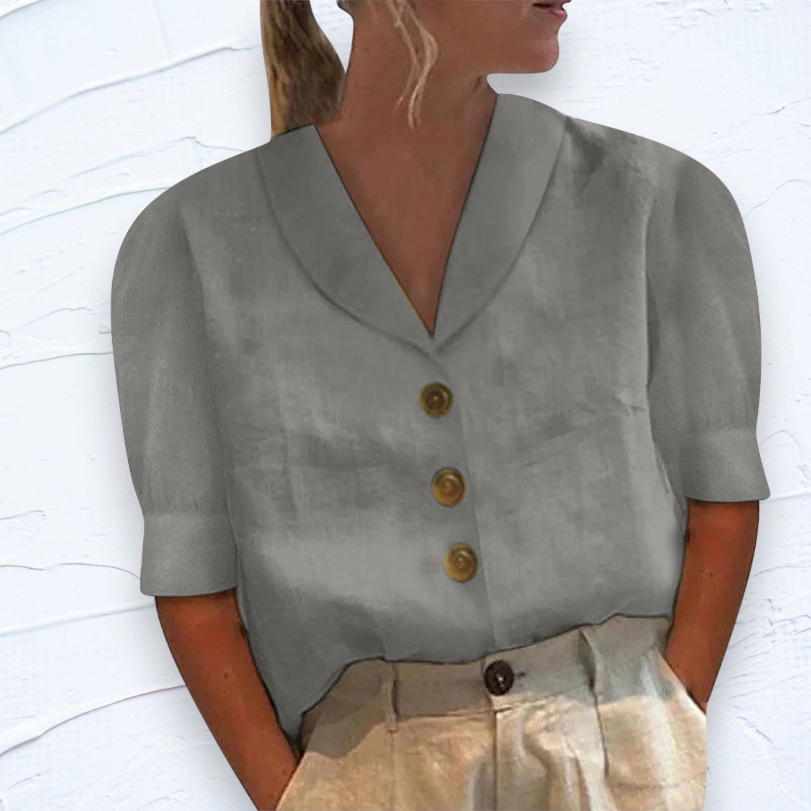 Women's Elegant Collar Blouse with Button Detail