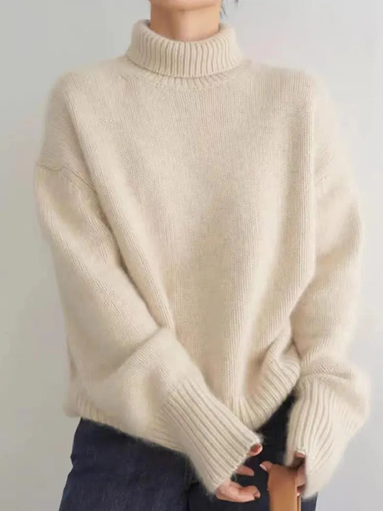 Women's Turtleneck Oversized Sweater | Ultra-Soft Fluffy Pullover for Warmth & Elegance