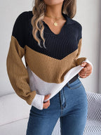 Women's Patchwork Knit Sweater | Cozy Colorful Knitwear with Unique Patchwork Design