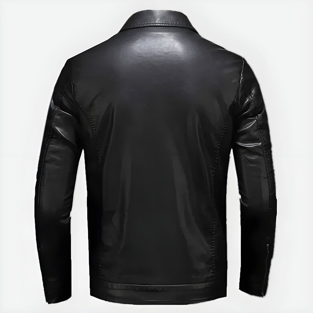 Men's Vegan Leather Jacket | Classic Zip-Up Moto Jacket with Chest Pockets