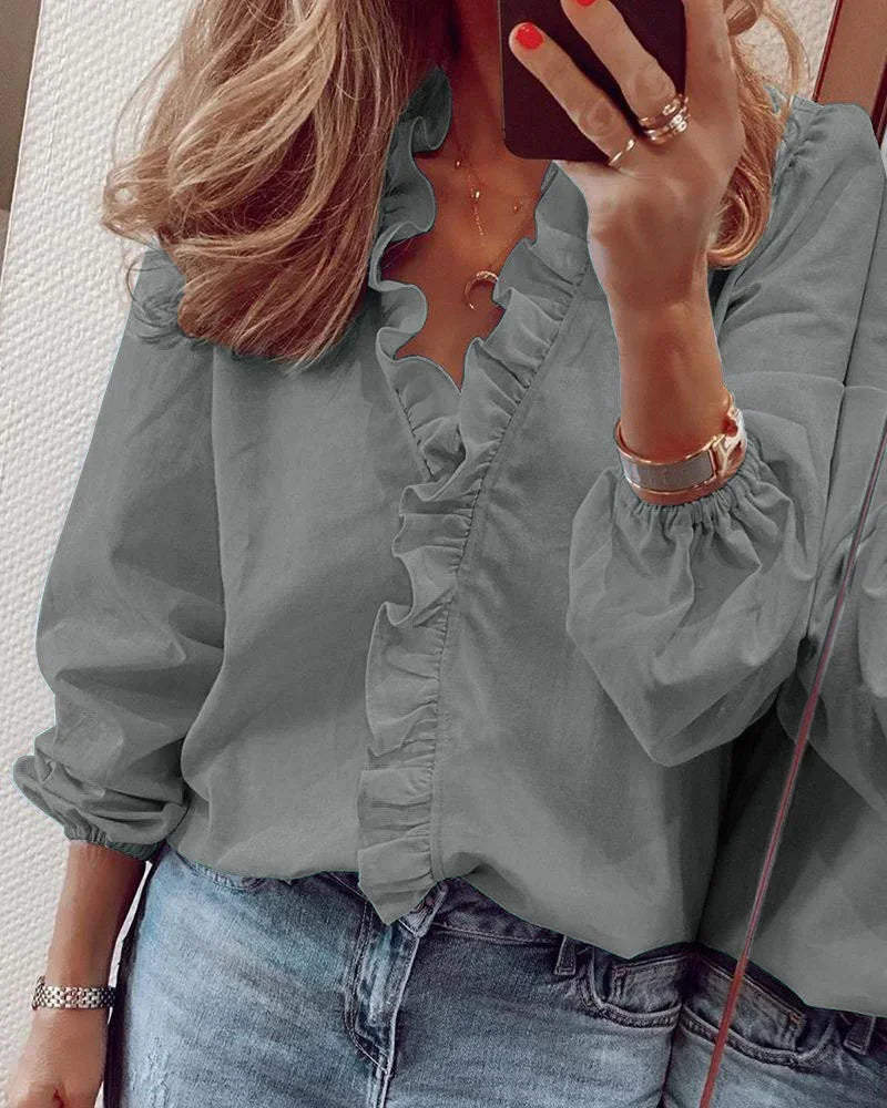 Women's Ruffle Blouse | Feminine Lightweight Top with Voluminous Sleeves