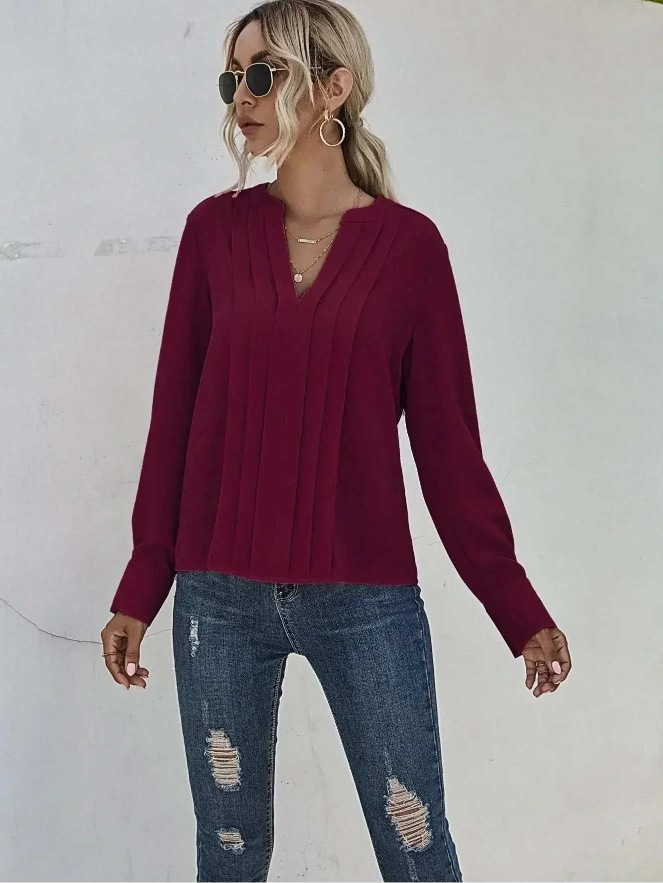 Women's Stylish Blouse with Sophisticated Pleats