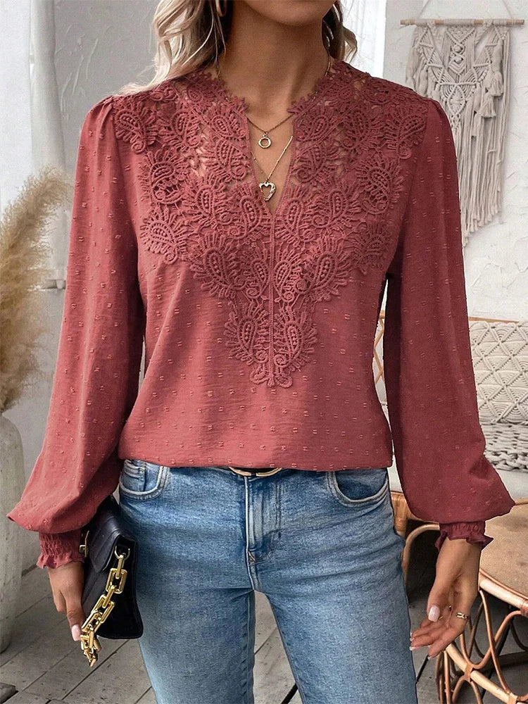 Women's Elegant Blouse with Lace Details