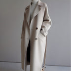 Women's Elegant Long Wool Coat | Classic Double-Breasted Winter Coat in Neutral Tones