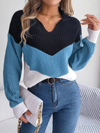 Women's Patchwork Knit Sweater | Cozy Colorful Knitwear with Unique Patchwork Design
