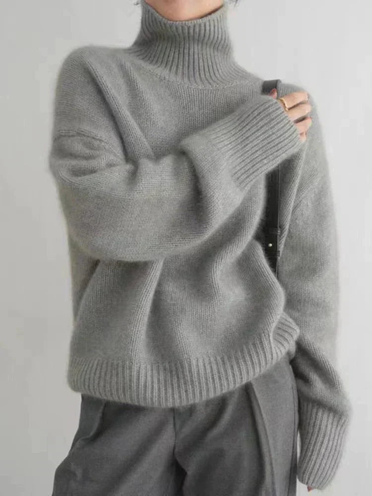 Women's Turtleneck Oversized Sweater | Ultra-Soft Fluffy Pullover for Warmth & Elegance