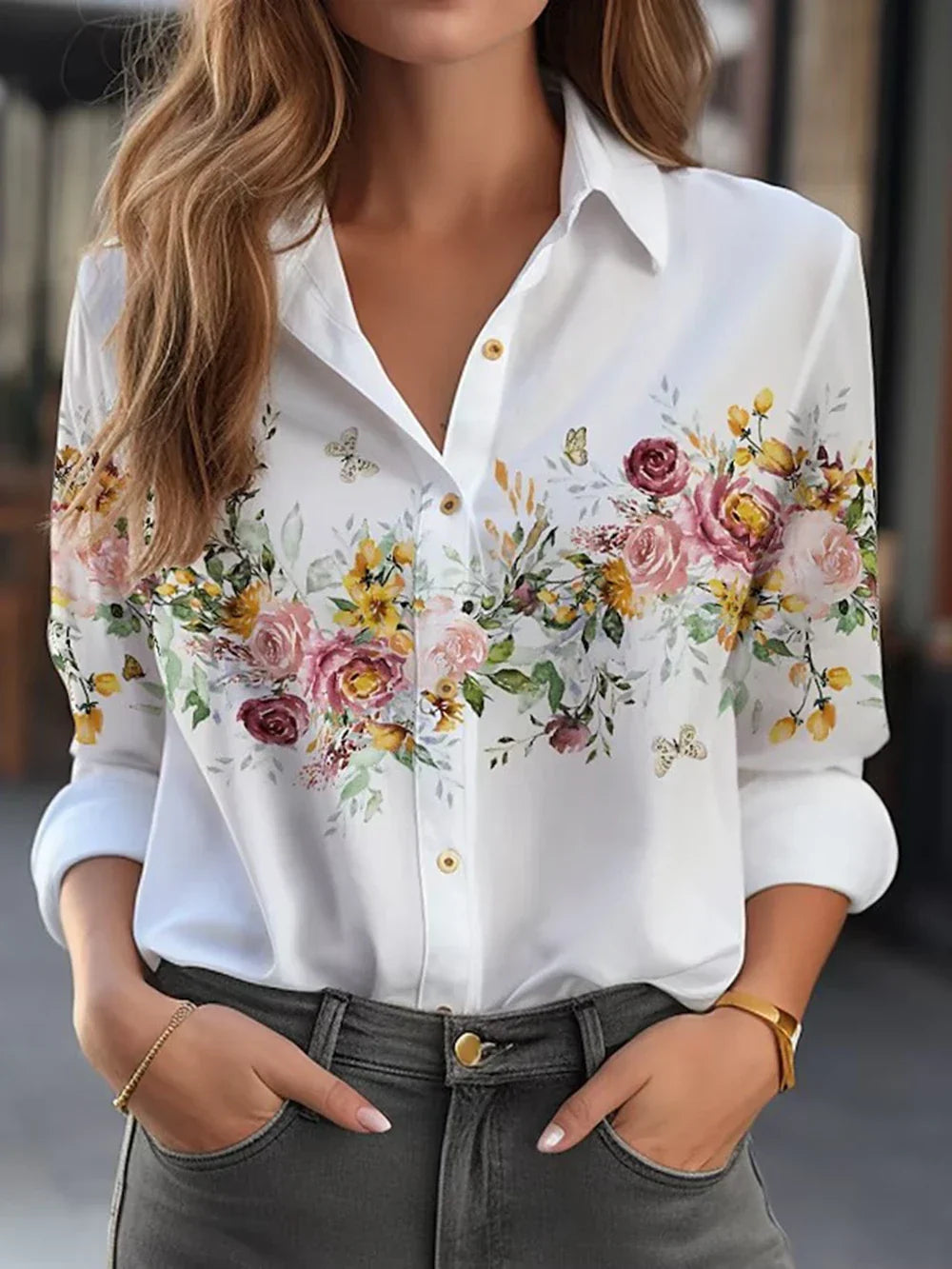 Women's Elegant Floral Print Blouse