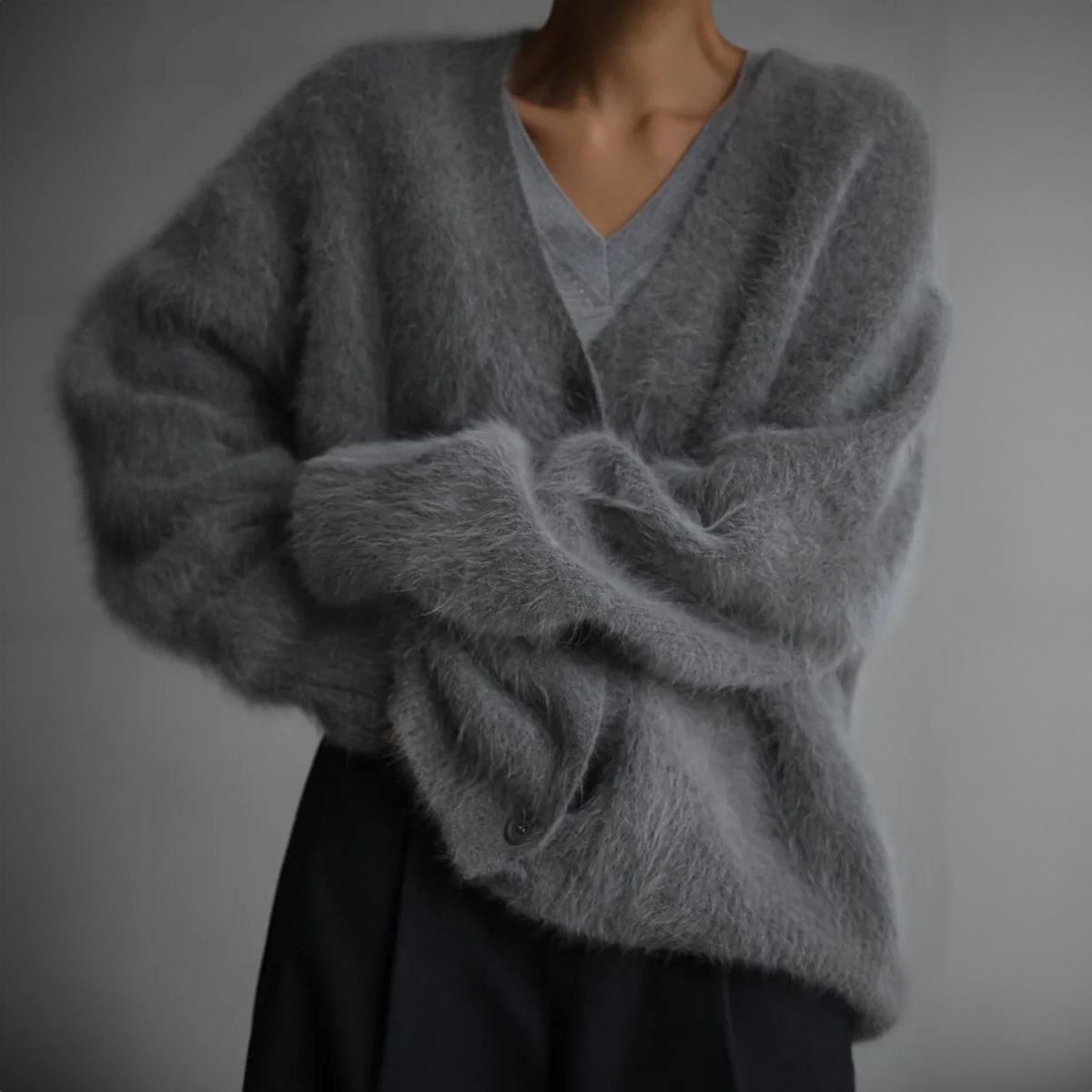 Women's Fuzzy V-Neck Cardigan | Soft Mohair-Style Open Front Sweater in Multiple Colors