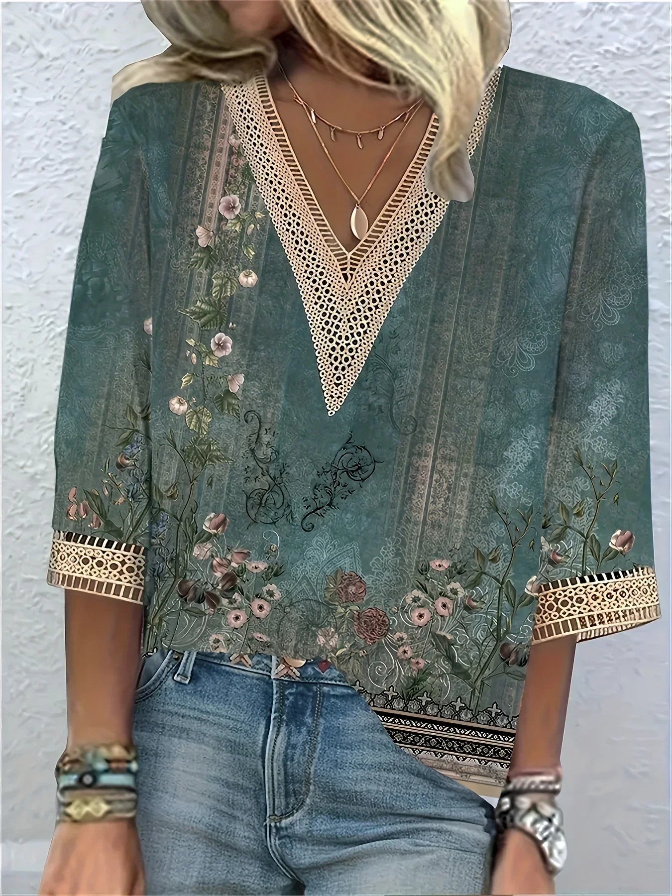 Women's Elegant Lace V-Neck Blouse