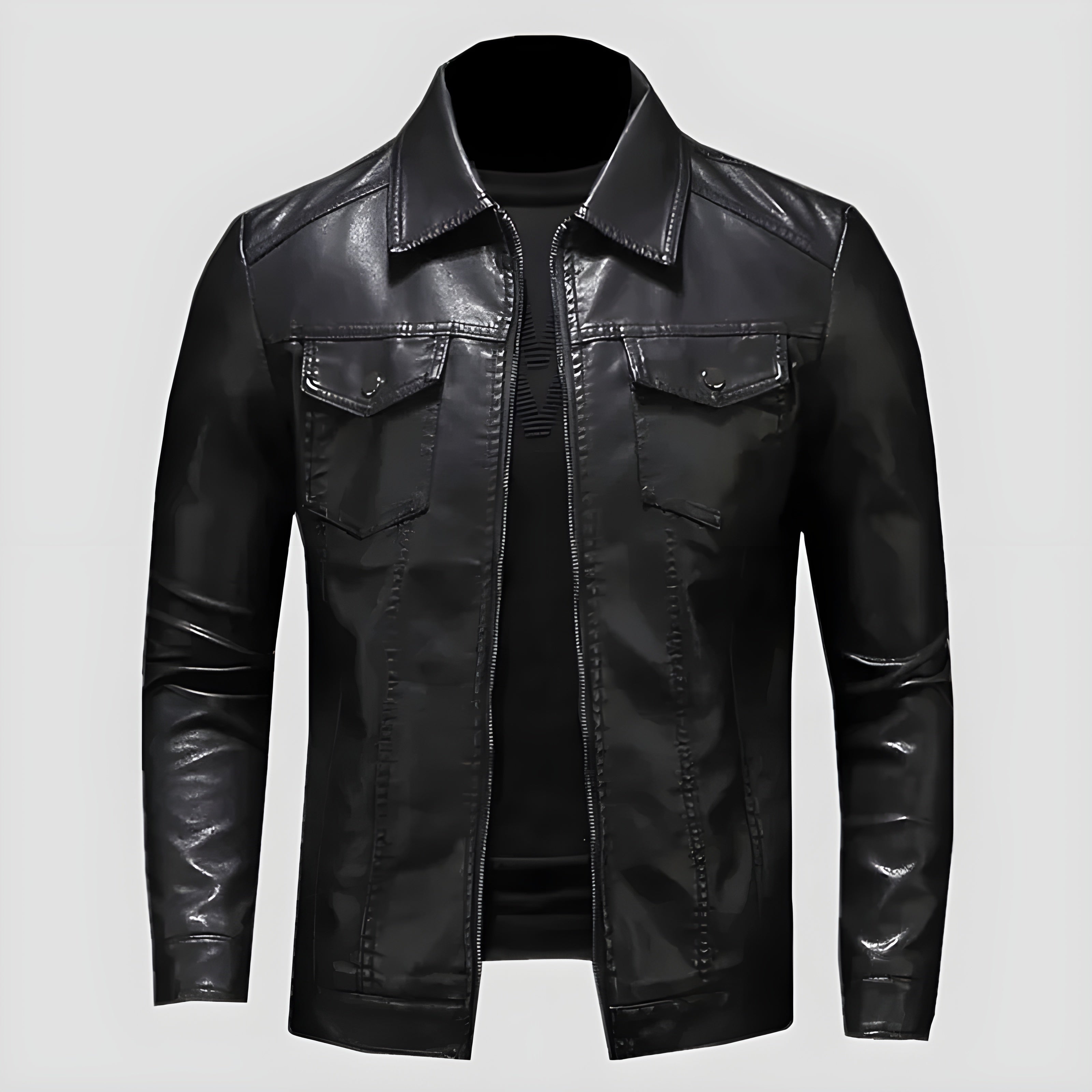 Men's Vegan Leather Jacket | Classic Zip-Up Moto Jacket with Chest Pockets