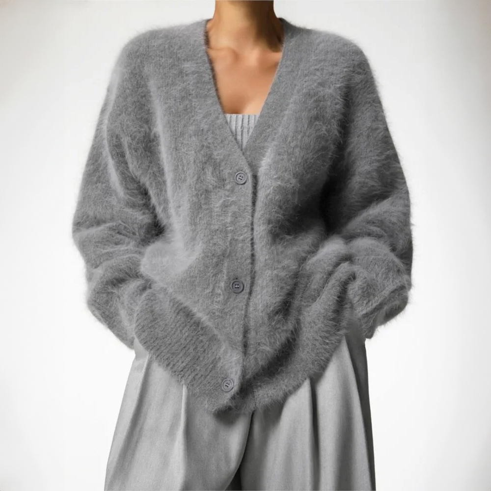 Women's Fuzzy V-Neck Cardigan | Soft Mohair-Style Open Front Sweater in Multiple Colors