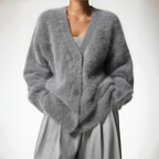 Women's Fuzzy V-Neck Cardigan | Soft Mohair-Style Open Front Sweater in Multiple Colors