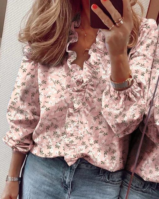 Women's Ruffle Blouse | Feminine Lightweight Top with Voluminous Sleeves