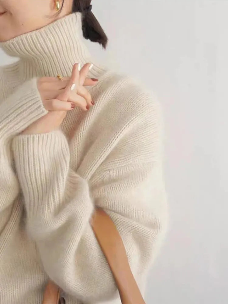Women's Turtleneck Oversized Sweater | Ultra-Soft Fluffy Pullover for Warmth & Elegance