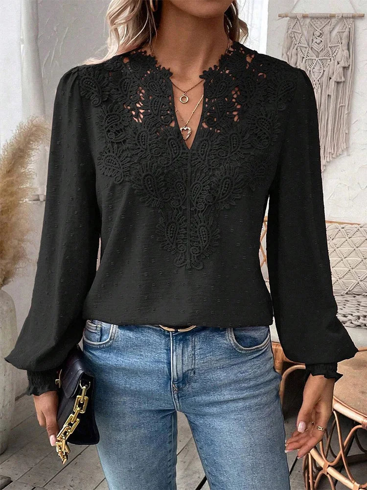 Women's Elegant Blouse with Lace Details