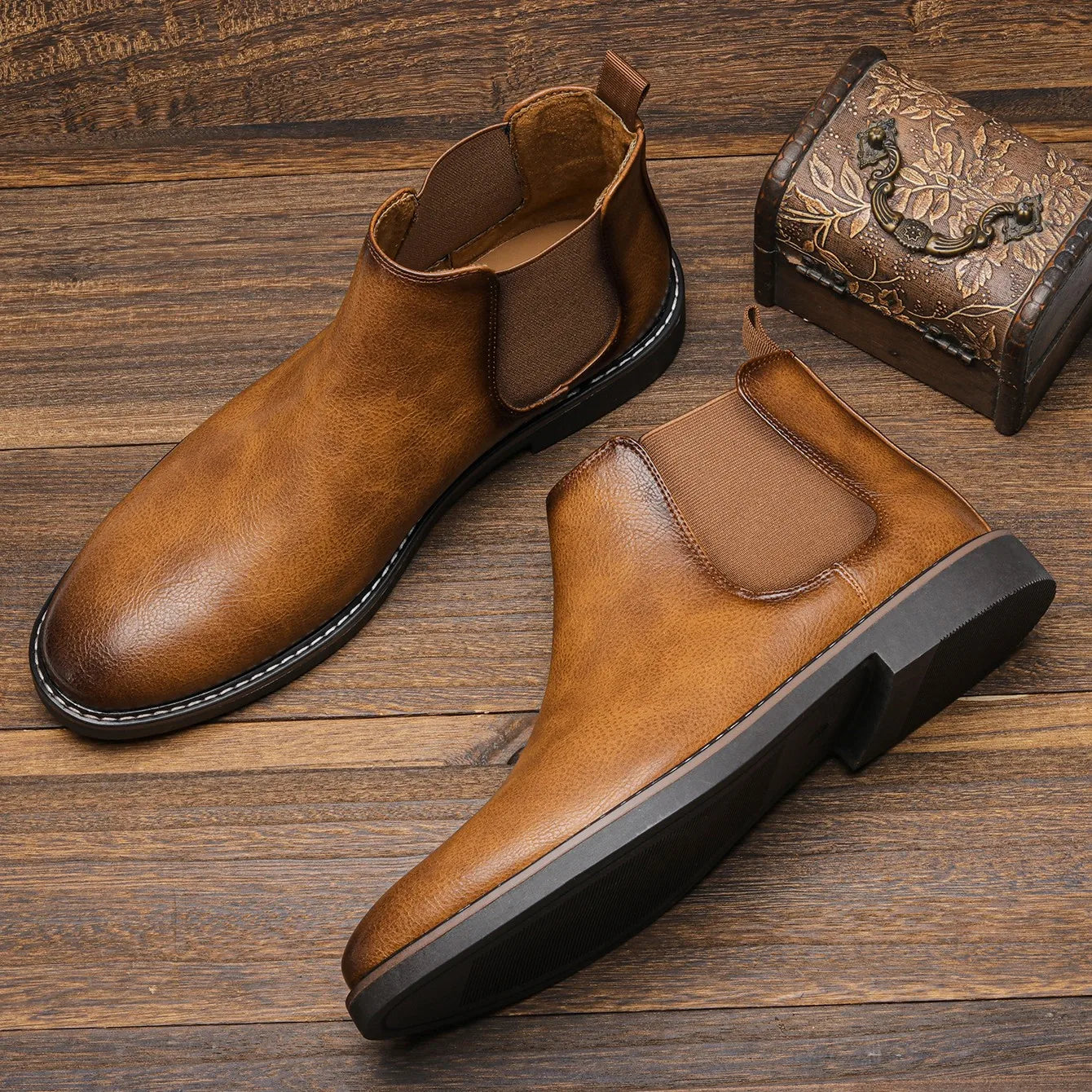 Men's Classic Chelsea Boots | Timeless Leather-Look Ankle Boots for the Modern Man