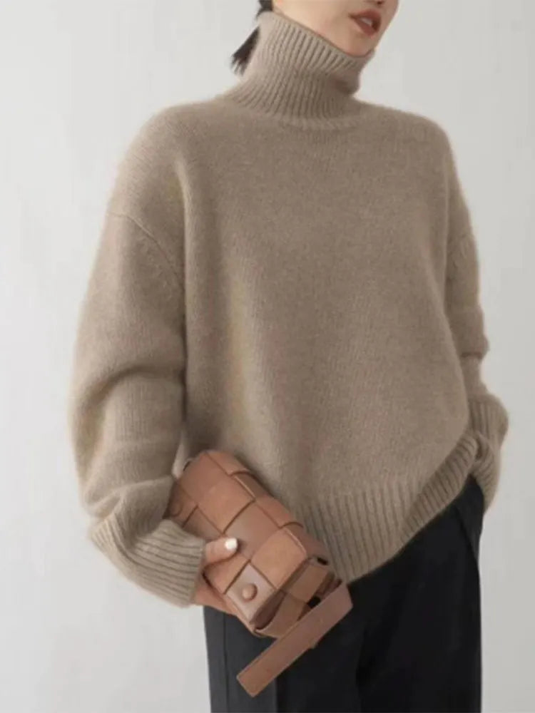 Women's Turtleneck Oversized Sweater | Ultra-Soft Fluffy Pullover for Warmth & Elegance
