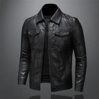 Men's Vegan Leather Jacket | Classic Zip-Up Moto Jacket with Chest Pockets