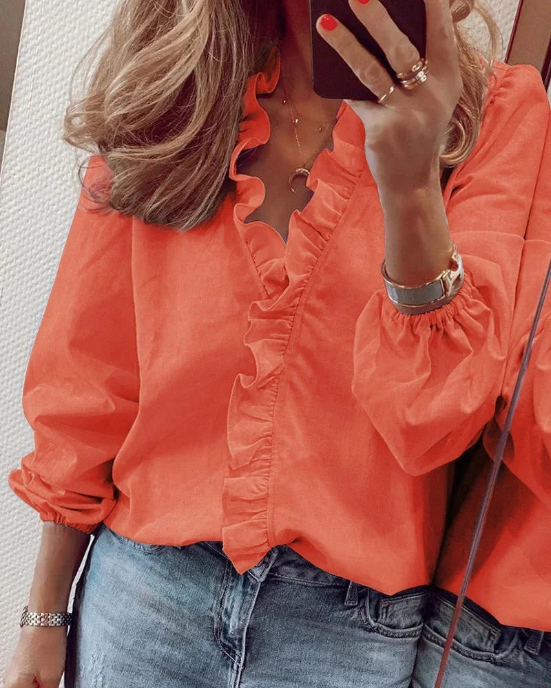 Women's Ruffle Blouse | Feminine Lightweight Top with Voluminous Sleeves