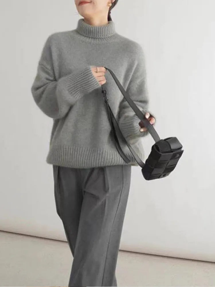 Women's Turtleneck Oversized Sweater | Ultra-Soft Fluffy Pullover for Warmth & Elegance