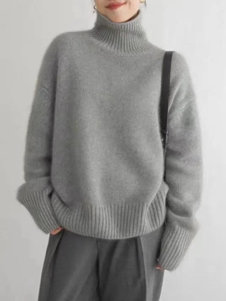 Women's Turtleneck Oversized Sweater | Ultra-Soft Fluffy Pullover for Warmth & Elegance