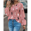 Women's Elegant Feather Print Blouse