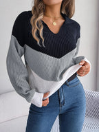 Women's Patchwork Knit Sweater | Cozy Colorful Knitwear with Unique Patchwork Design