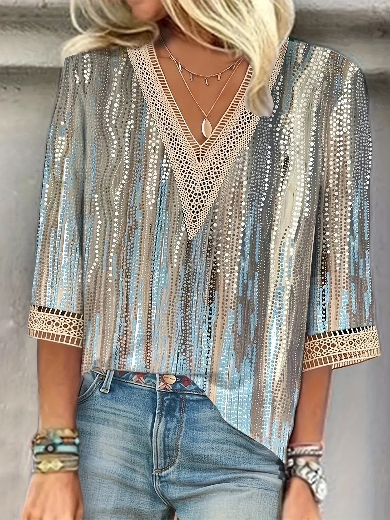 Women's Elegant Lace V-Neck Blouse