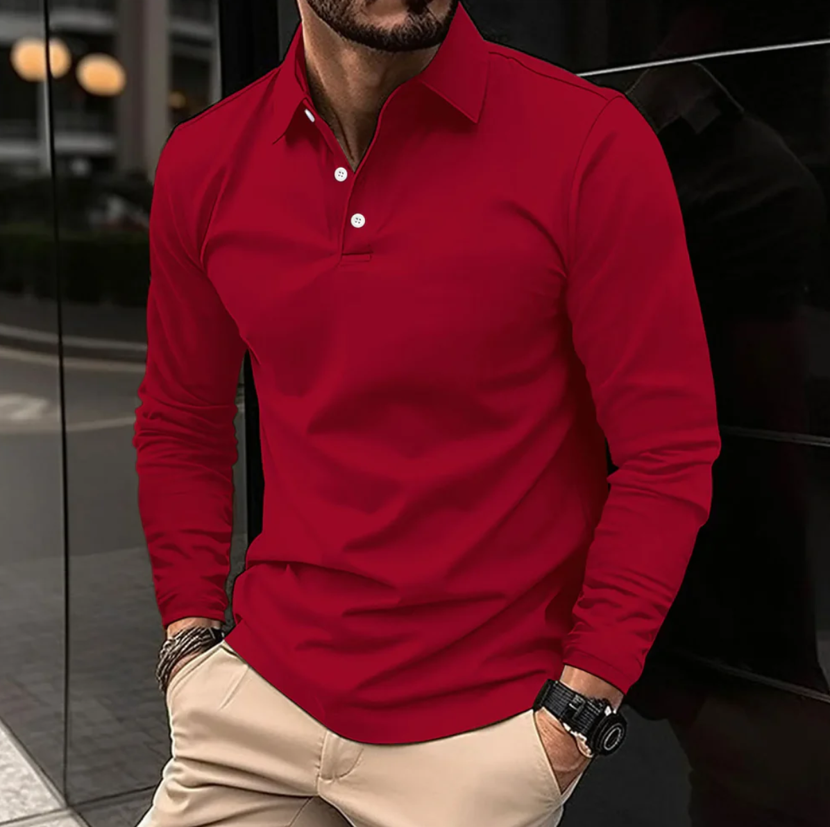 Men's Stylish Long-Sleeve Polo