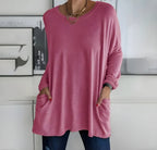 Women's Oversized Long Sleeve Top | Relaxed Fit Everyday Pullover with Pockets
