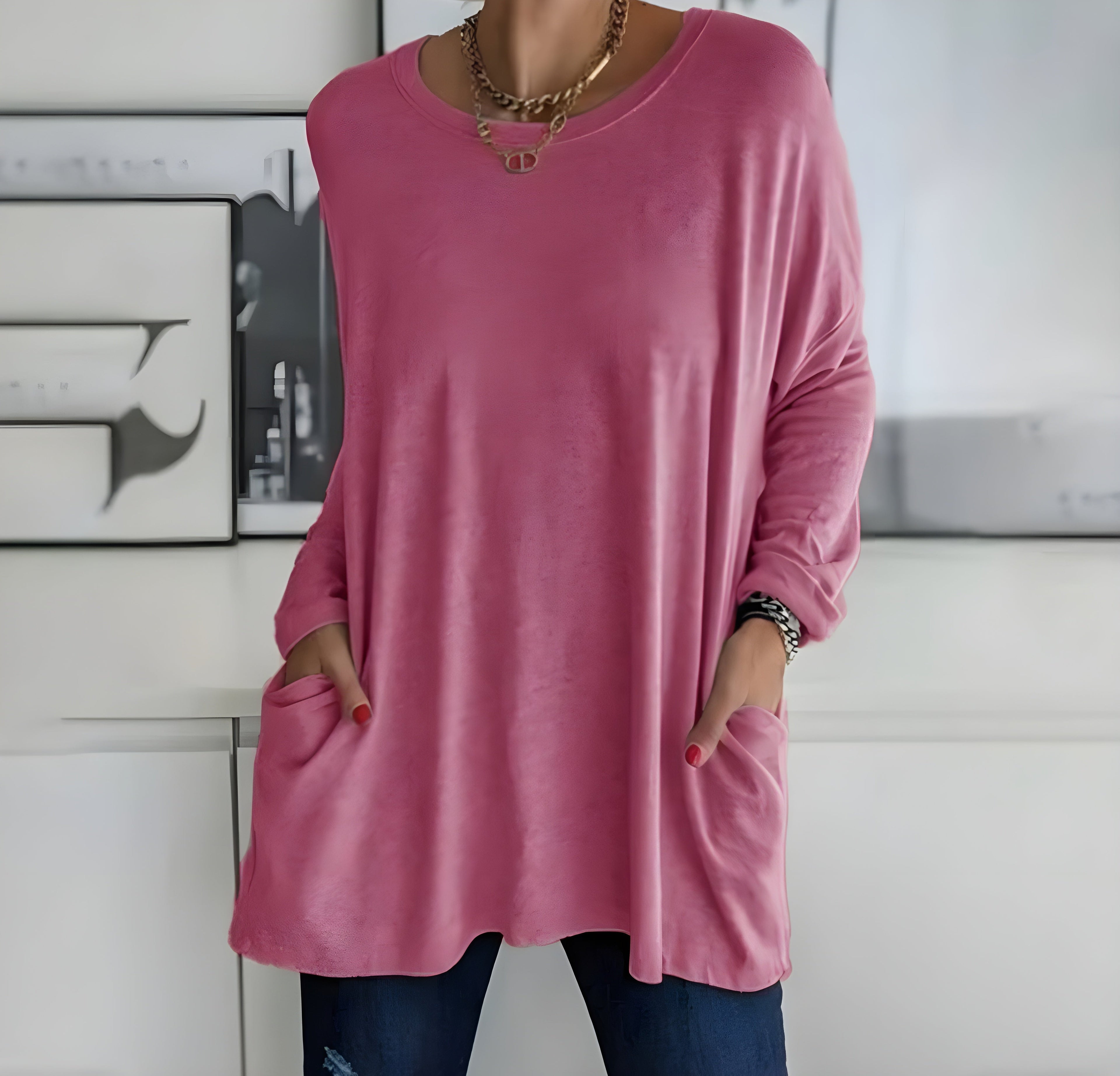 Women's Oversized Long Sleeve Top | Relaxed Fit Everyday Pullover with Pockets