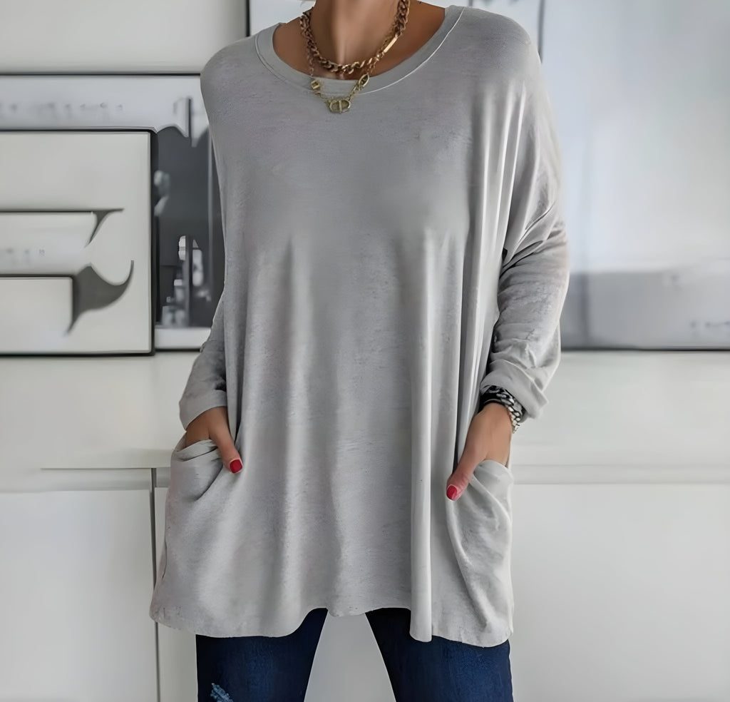 Women's Oversized Long Sleeve Top | Relaxed Fit Everyday Pullover with Pockets