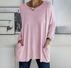 Women's Oversized Long Sleeve Top | Relaxed Fit Everyday Pullover with Pockets