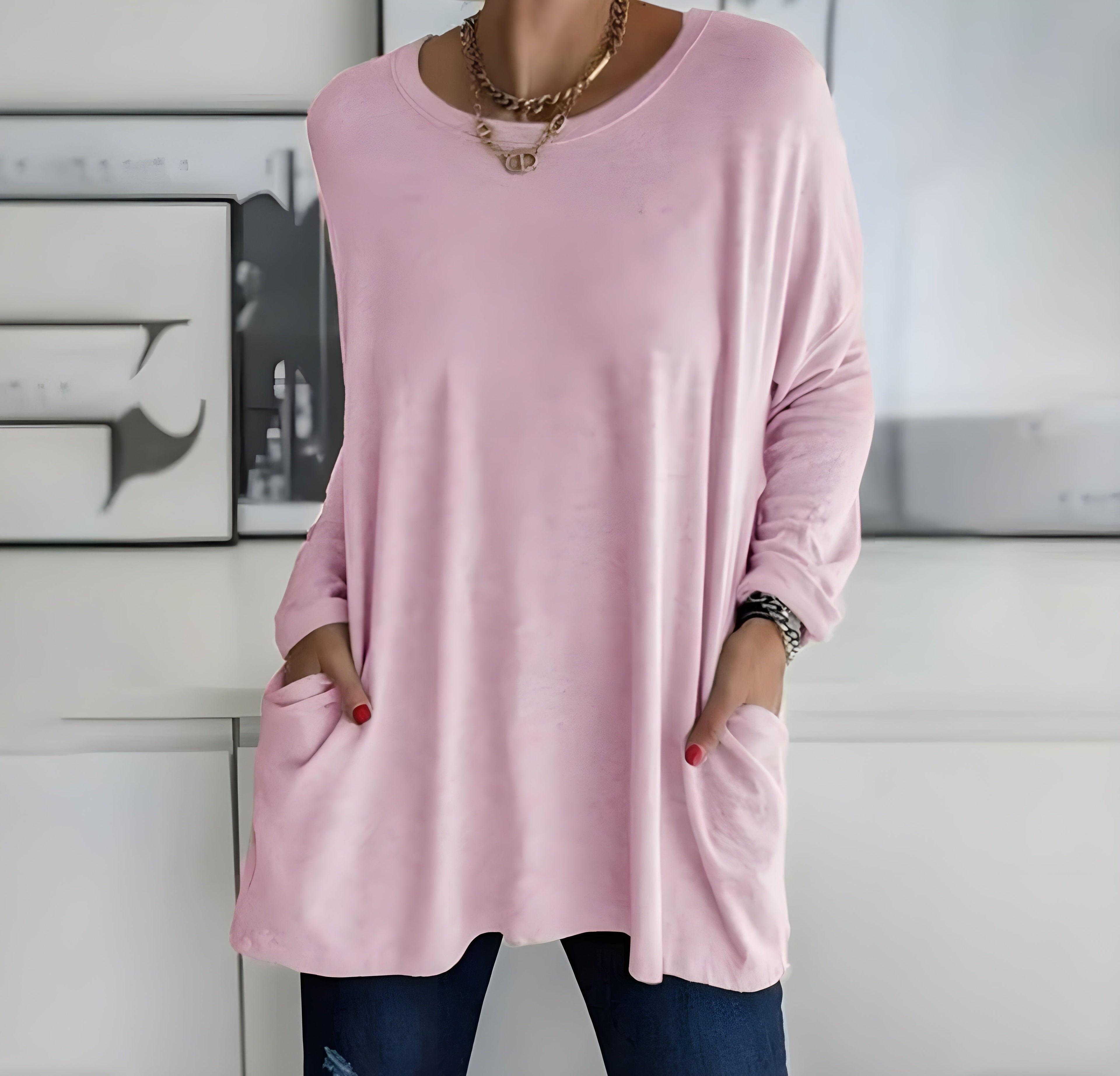 Women's Oversized Long Sleeve Top | Relaxed Fit Everyday Pullover with Pockets