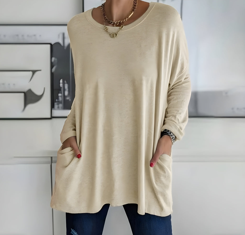 Women's Oversized Long Sleeve Top | Relaxed Fit Everyday Pullover with Pockets