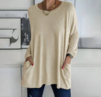 Women's Oversized Long Sleeve Top | Relaxed Fit Everyday Pullover with Pockets