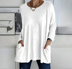 Women's Oversized Long Sleeve Top | Relaxed Fit Everyday Pullover with Pockets
