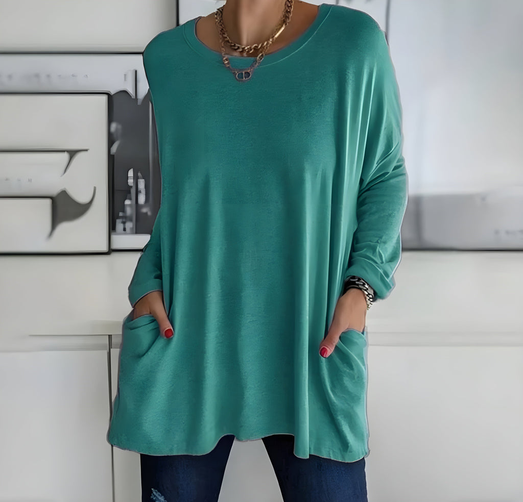 Women's Oversized Long Sleeve Top | Relaxed Fit Everyday Pullover with Pockets