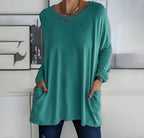 Women's Oversized Long Sleeve Top | Relaxed Fit Everyday Pullover with Pockets