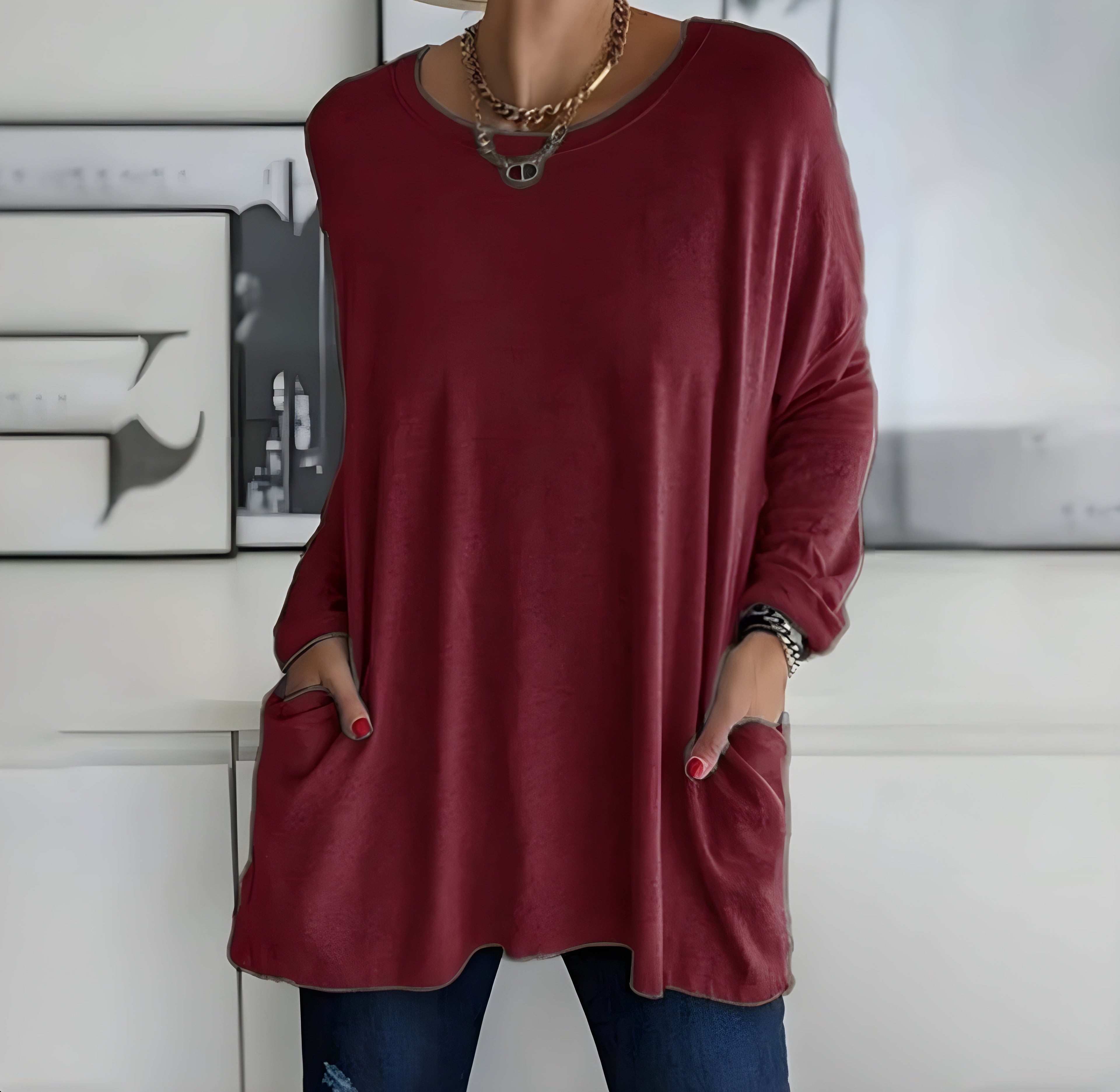 Women's Oversized Long Sleeve Top | Relaxed Fit Everyday Pullover with Pockets